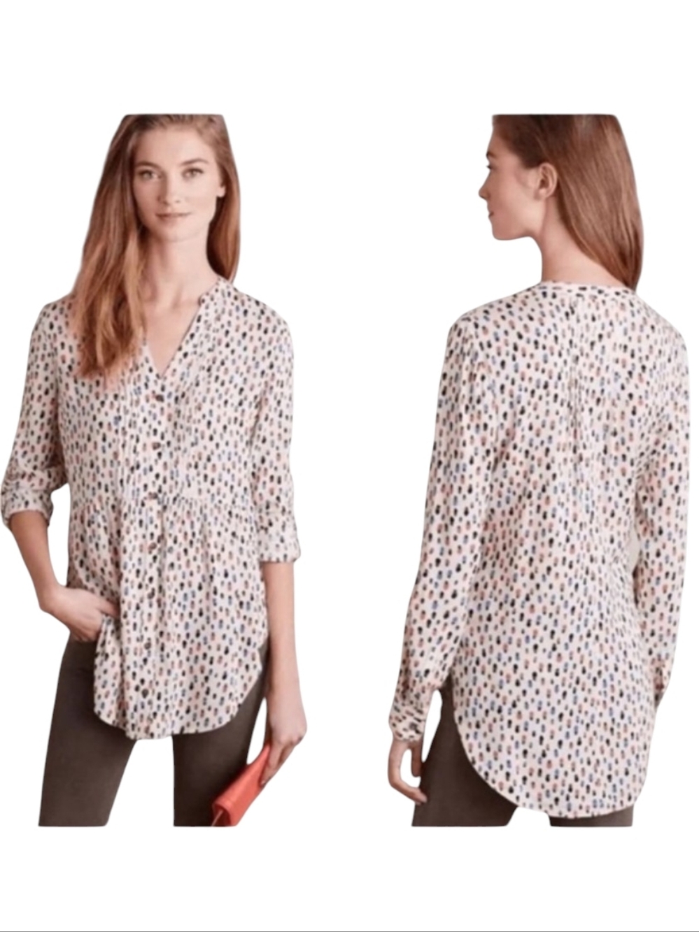 Maeve Calia Top Hat Pintuck Pleat Tunic Blouse - Size 8
